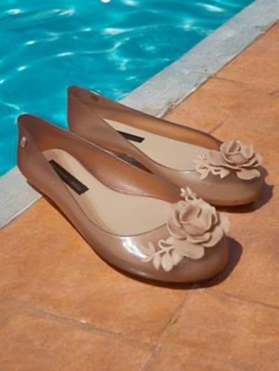 Melissa + Alexandre Herchcovitch Shoes - Melissa + Alexandre Herchcovitch Taupe Floral Jelly Ballet Flats